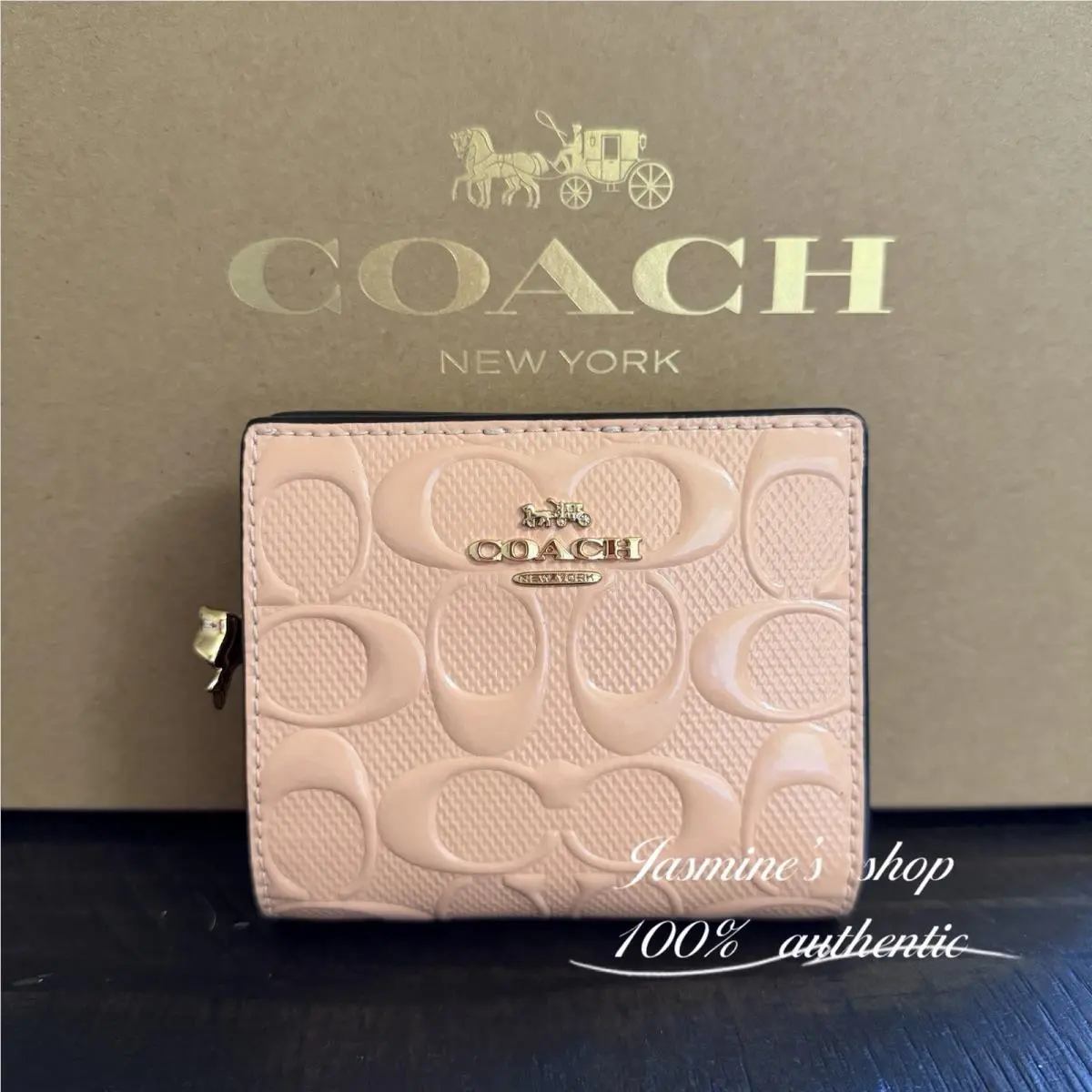 Coach Snap Wallet In Signature Leather with Charm CFA23 Gold/faded Blush