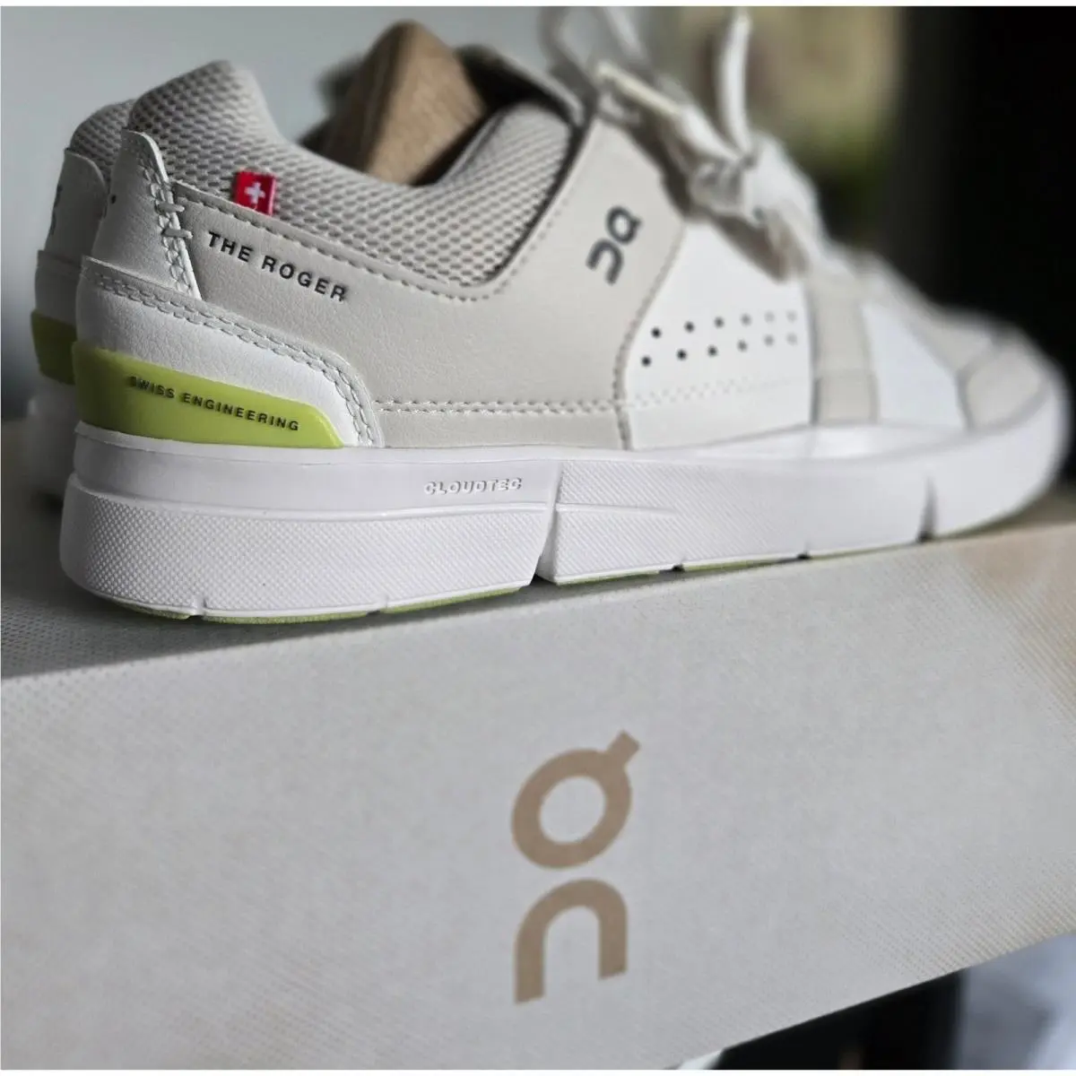 On Running The Roger Clubhouse Womens White Sand Lime Sneakers Tennis Shoes