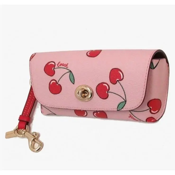 Coach Powder Pink with Red Heart Cherry Print Sunglasses Case