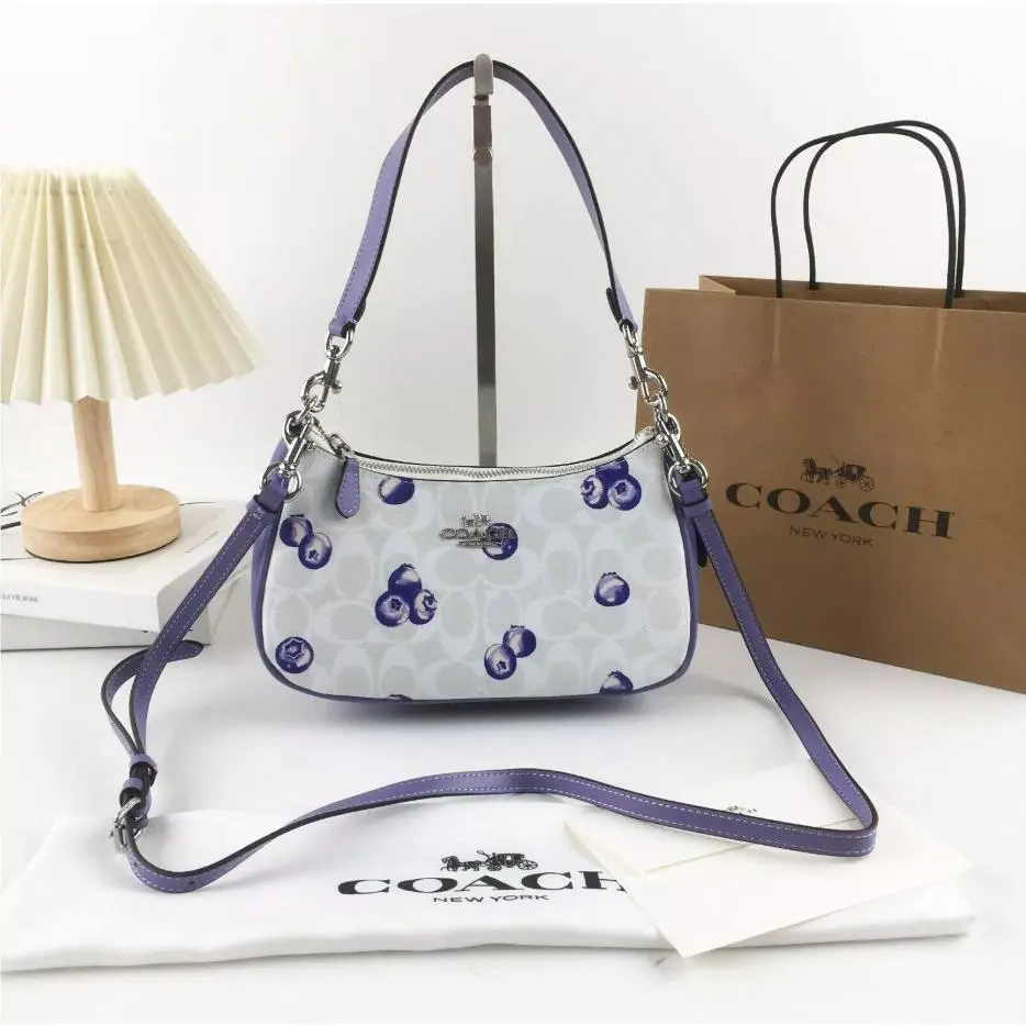 Coach CR292 Teri 2way Shoulder Signature Canvas Blueberry Print Outlet