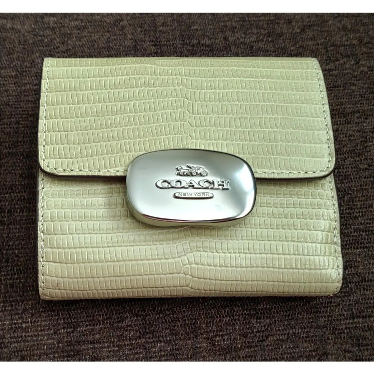 Eliza Lizard Embossed Leather Small Wallet Pale Green CR395 Nip by Coach