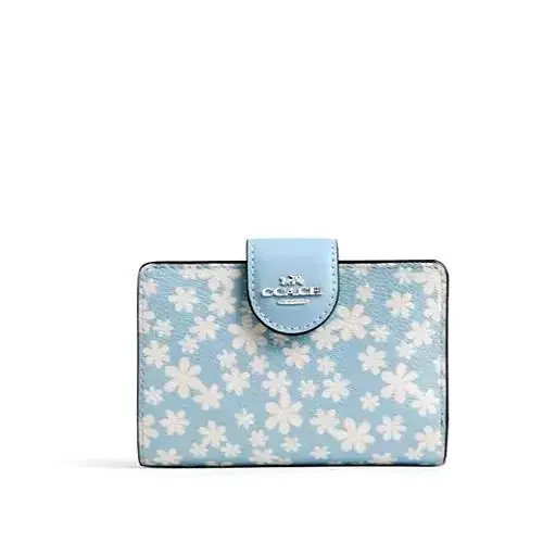 Coach Medium Corner Zip Wallet with Floral Print Blue Multi CFA17