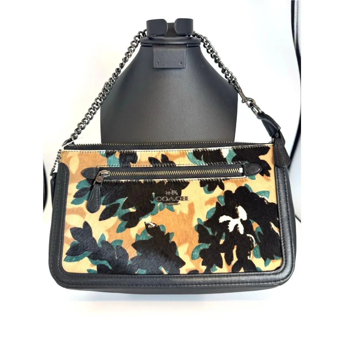 Coach Hair Calf Leaf Print Nolita 24 Wristlet Purse 58412E DK Walnut BB6