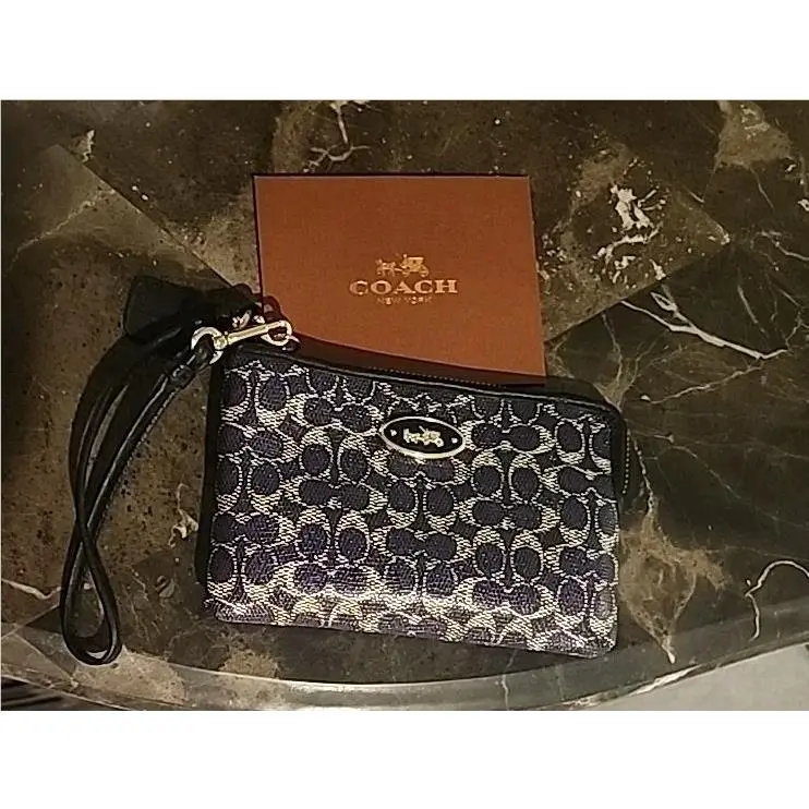 Coach Wristlet Violet and Black with Gift Box Tags Ribbon Care Instructions