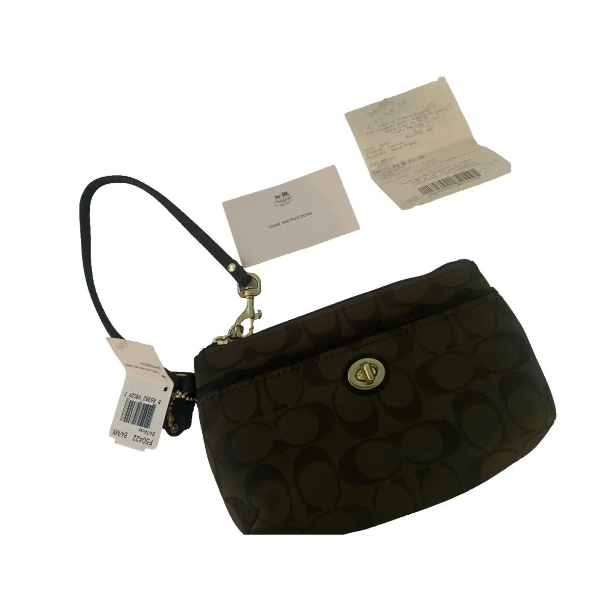 Coach Wristlet Purse Signature C Logo Muted Black Tagged Store Receipt