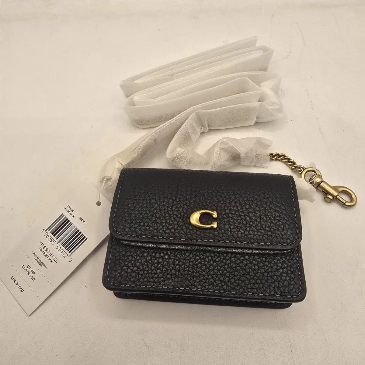 Womens Essential Half Flap Card Case CR538 Brass Pebbled Black by Coach