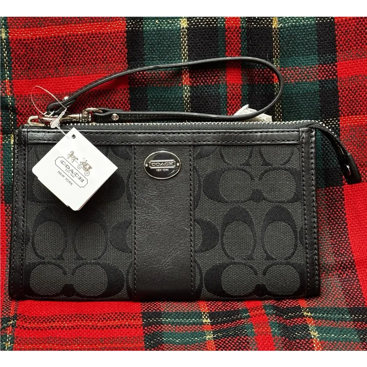 Coach Legacy Signature Zippy Black Wallet Wristlet Style 48439