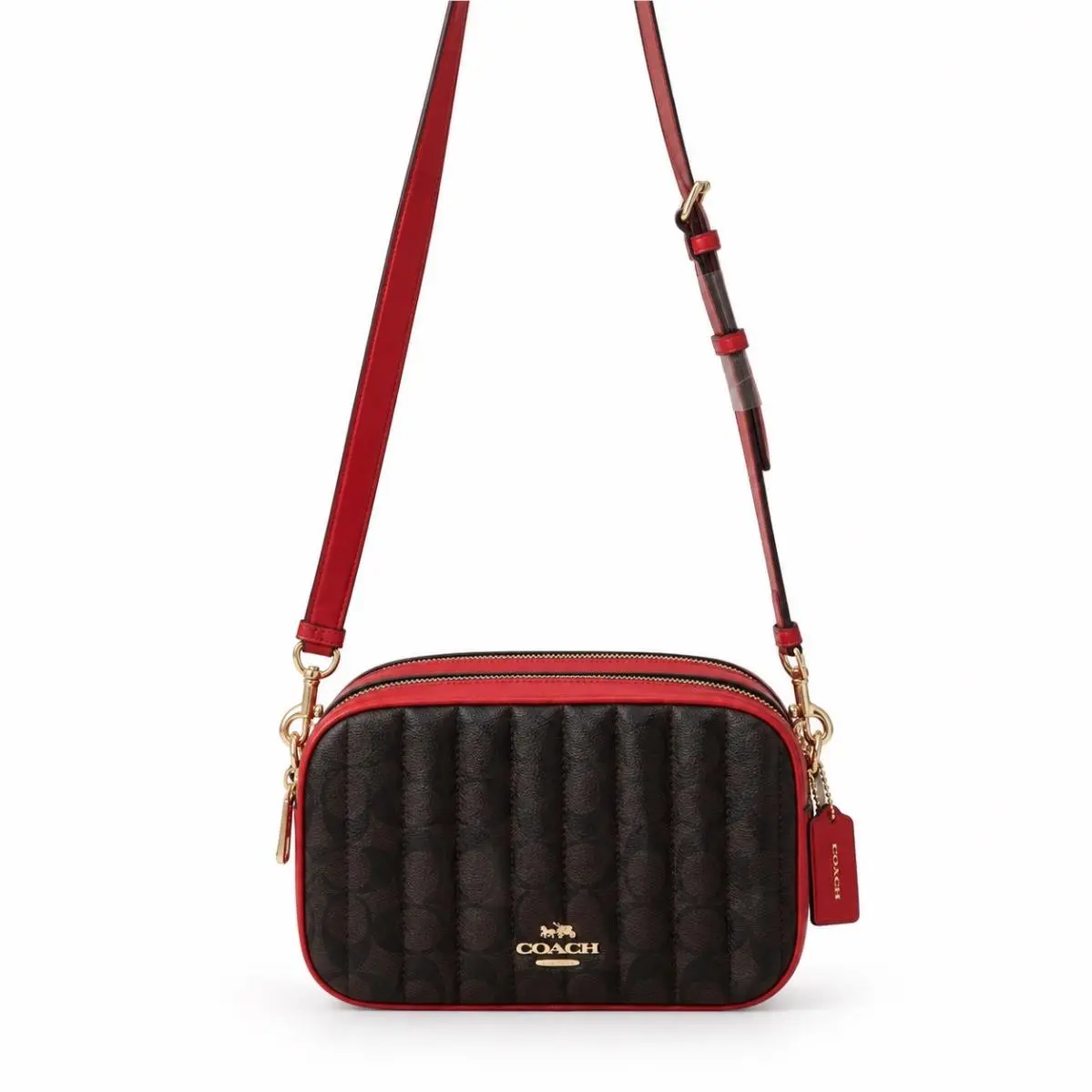 Coach Jes Crossbody In Signature Canvas with Quilting C5646 Red Brown