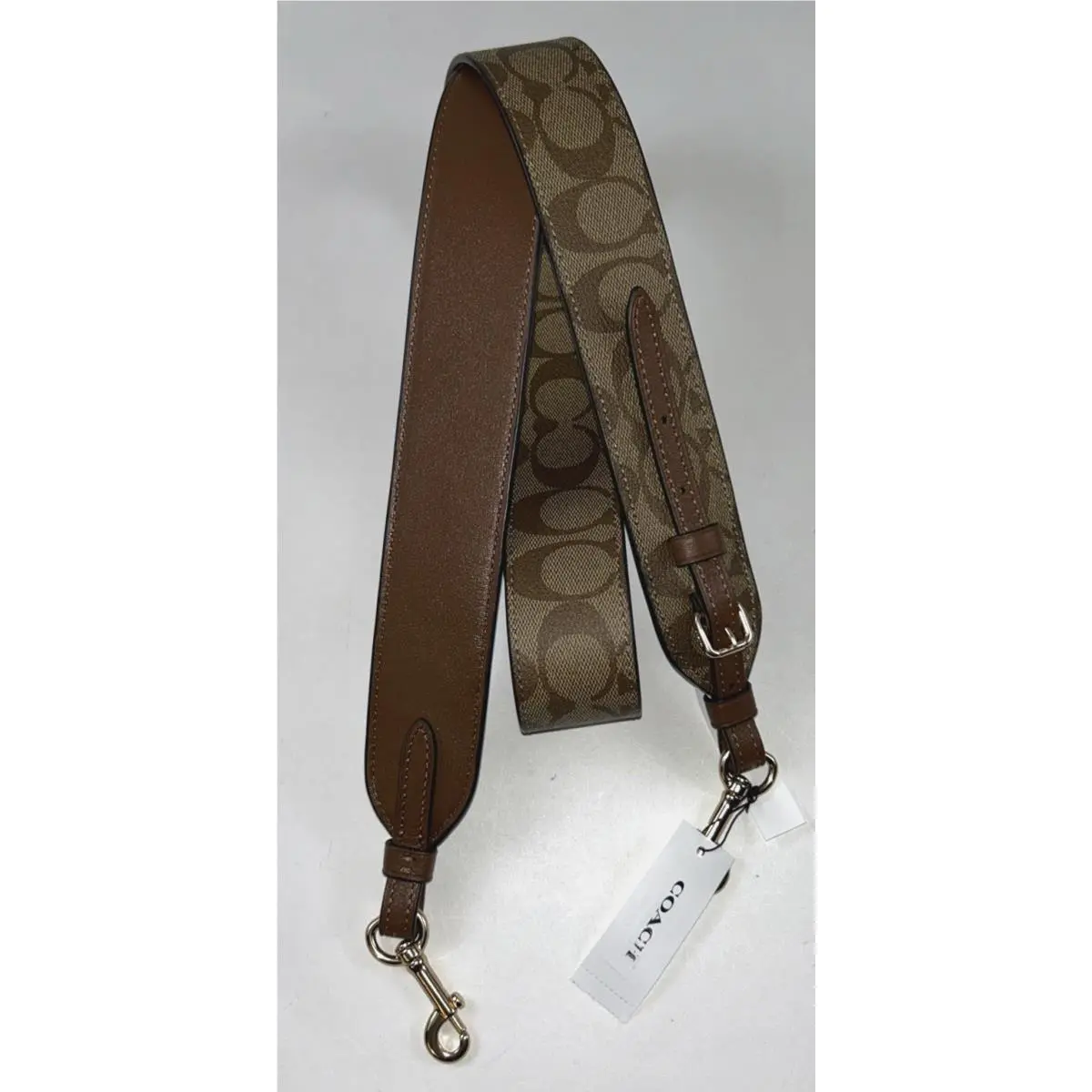 Coach Bag Strap Reversible Saddle Leather Khaki Sig C Coated Canvas