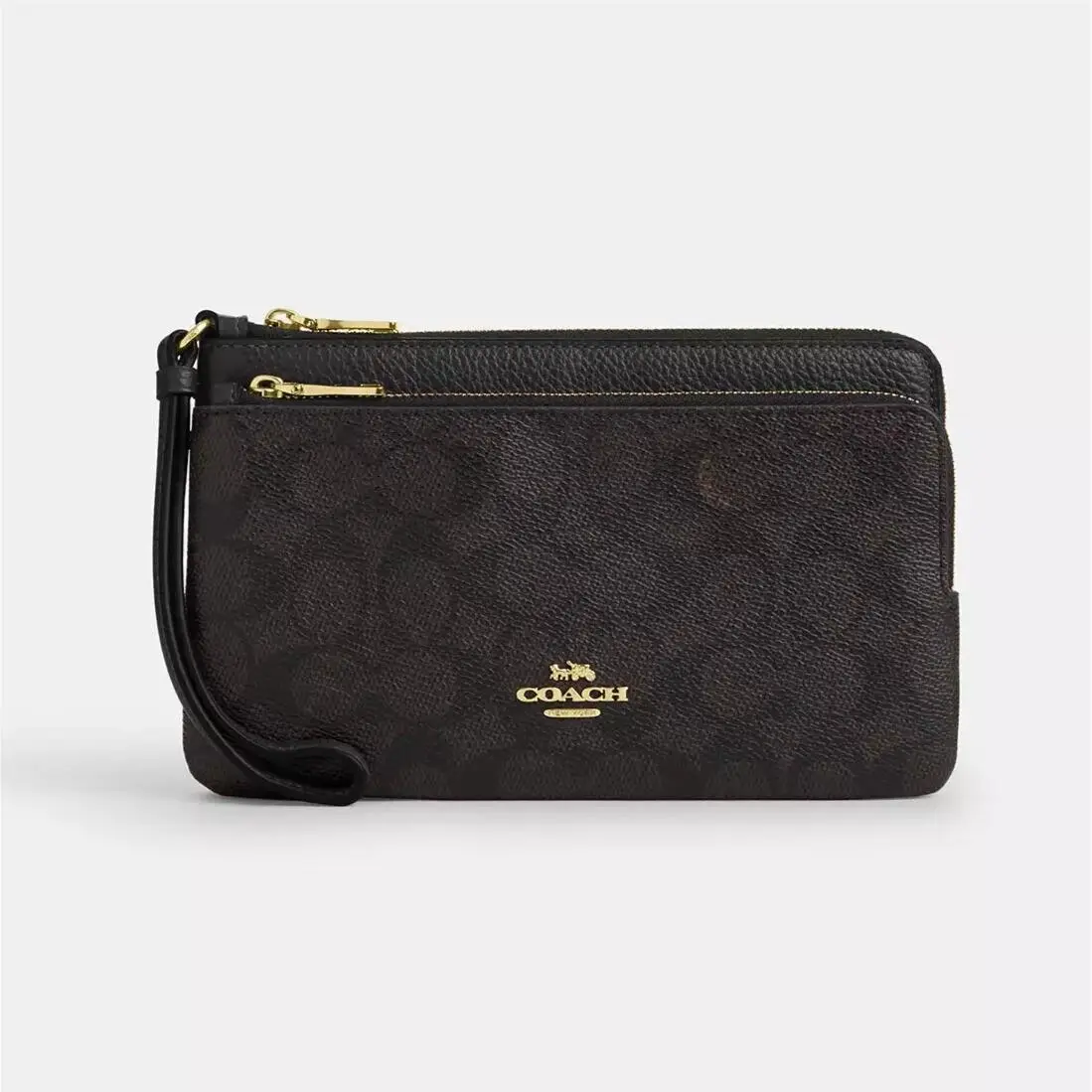 Double Zip Wallet in Signature Canvas Pebbled Leather Walnut/black by Coach