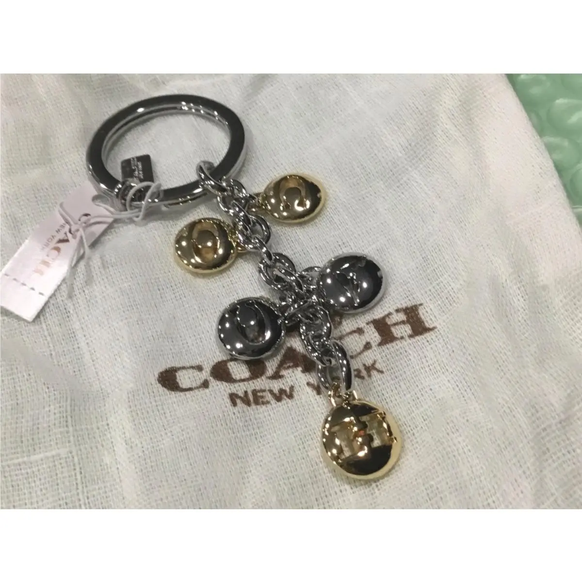 Vintage Coach Gold Silver Letters Key Chain Fob Charm F65430 Rare