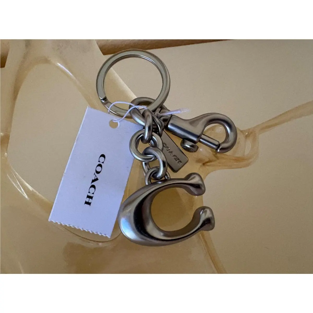 Coach Solid C Bag Charm Trigger Snap Key Fob Silver 1635