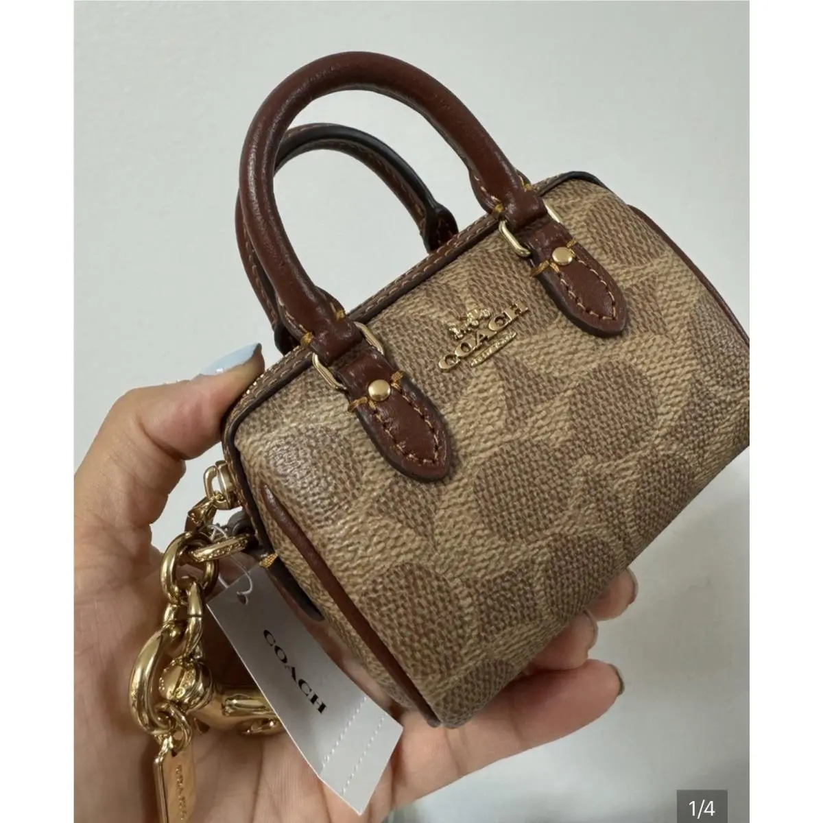 Coach CX068 Mini Rowan Satchel Bag Charm In Signature Canvas Tan/brown/gold