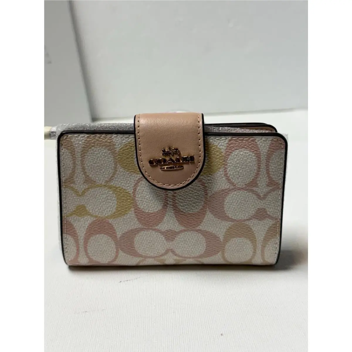 Medium Corner Zip Wallet Pretty Signature Canvas CEC31 Gold/chalk/pink by Coach
