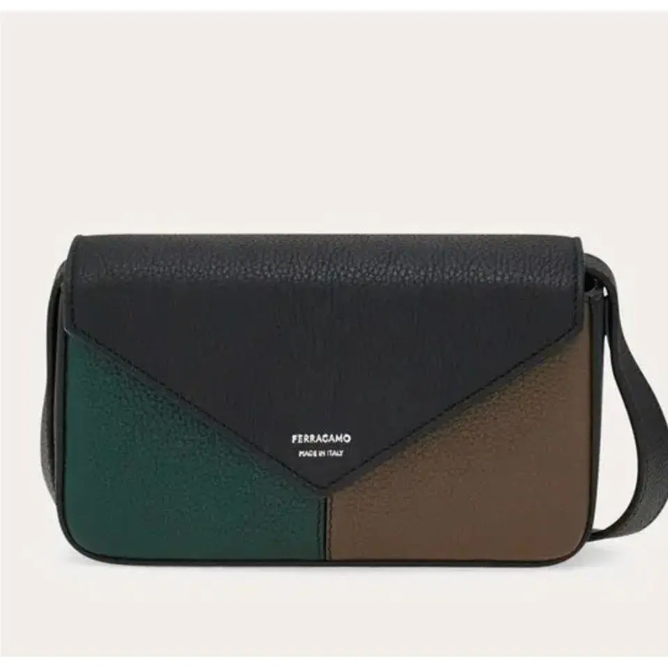 Ferragamo Mini Tricolor Hammered Leather Camera Bag Black Green Taupe Italy