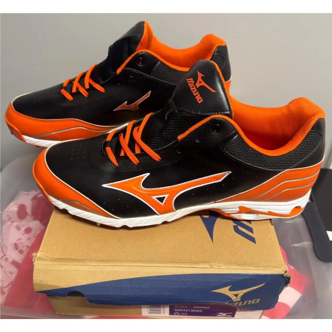 Mizuno 9 Spike Advanced Classic 7 Black Orange Baseball Cleats Shoes Size 16