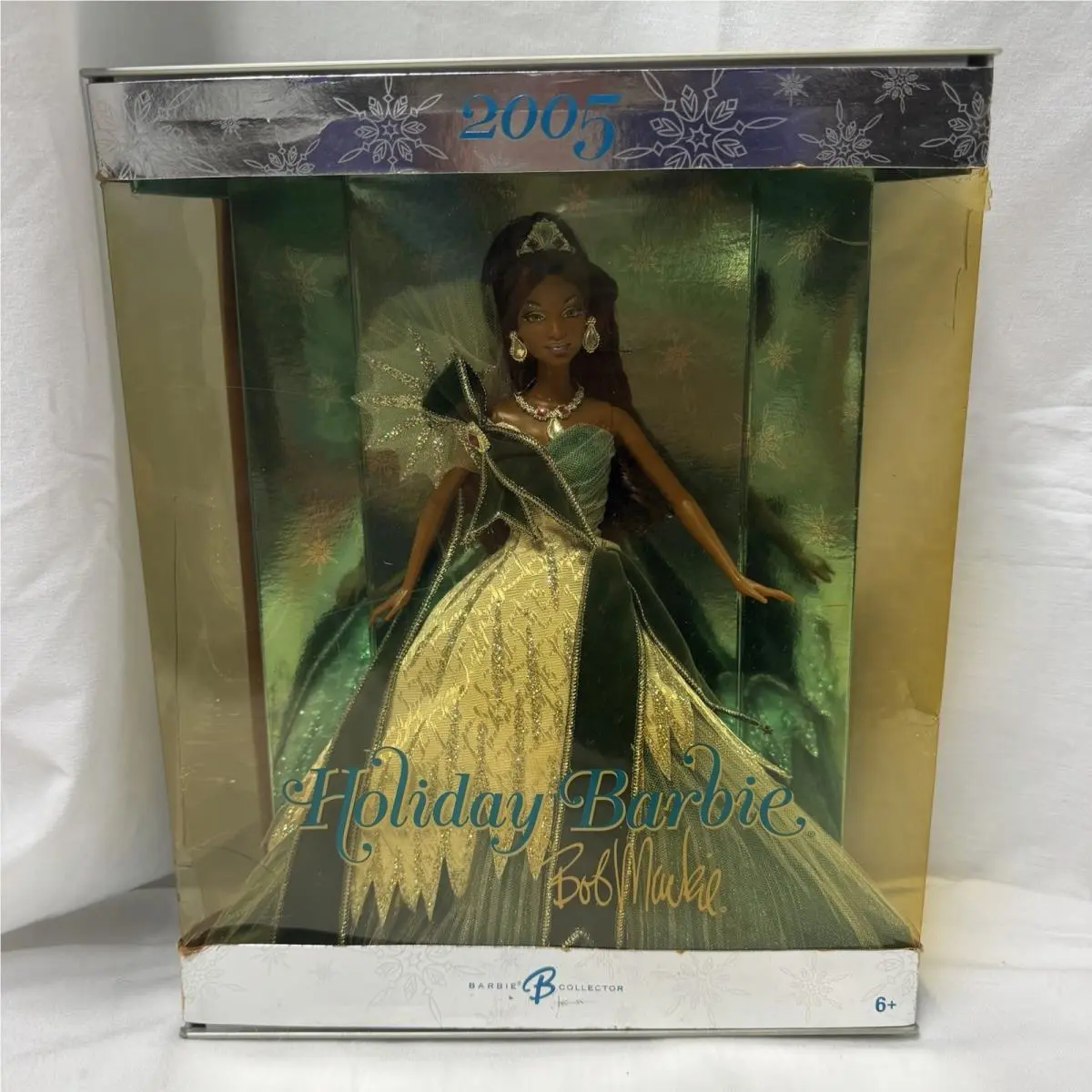 Vhtf Mattel Barbie 2005 Bob Mackie AA Holiday Doll Emerald Green Dress Dmg Box