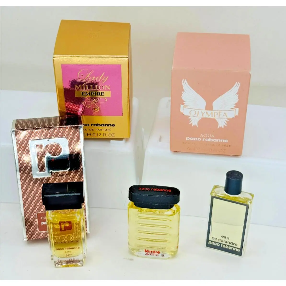 Vintage Paco Rabanne Perfume Lot 5 Pieces Lady Million Empire Olympea Aqua Eau D