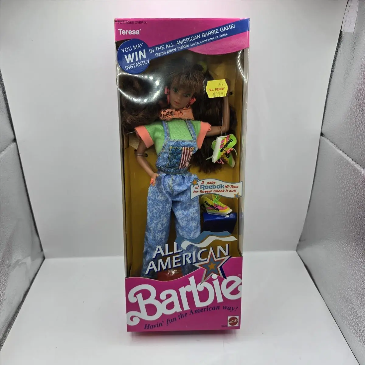 Vintage 1990 All American Barbie Teresa Doll Reebok Mattel 9426