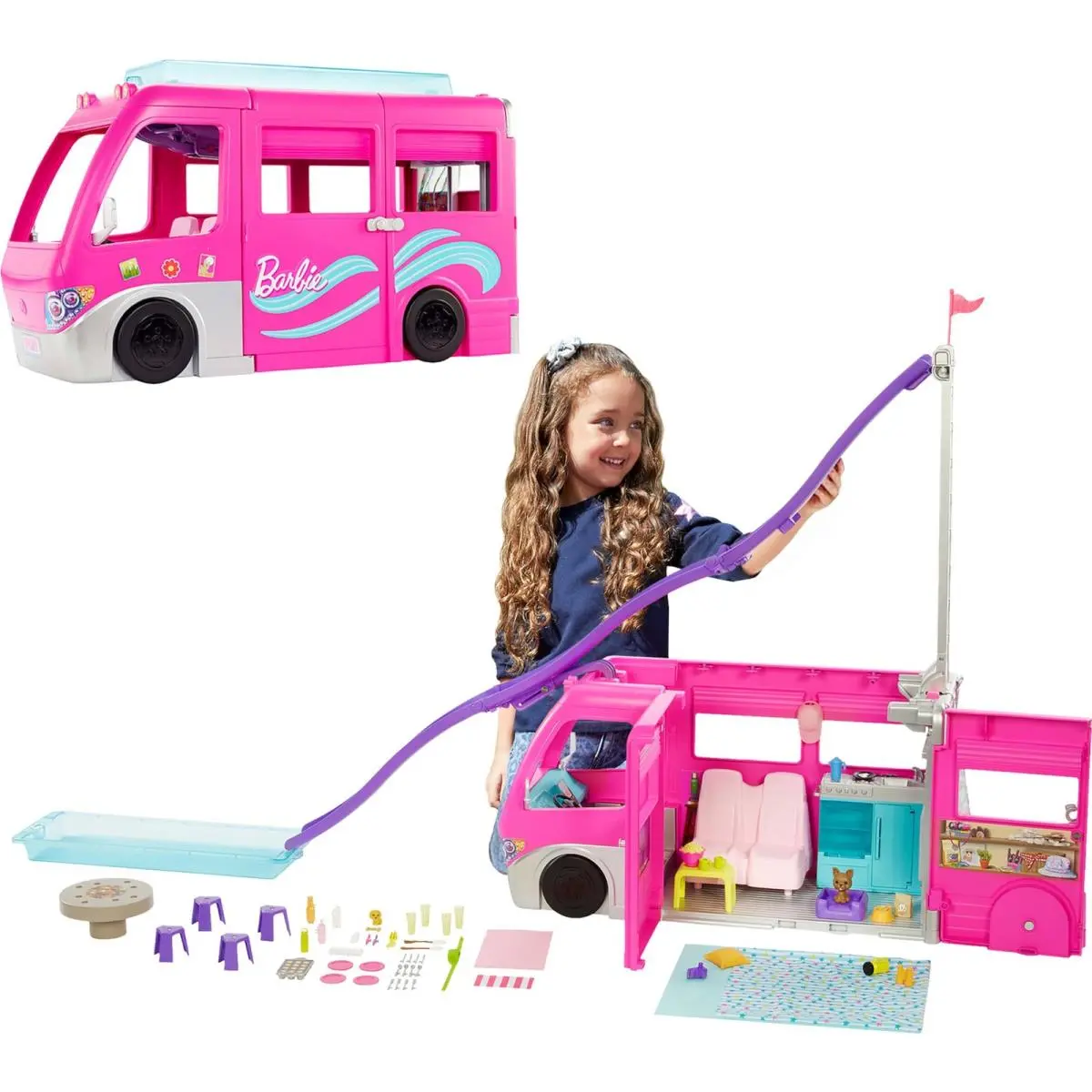 Barbie Camper Doll Playset with 60 Accessories Ruim 80 cm Hoog Multicolor