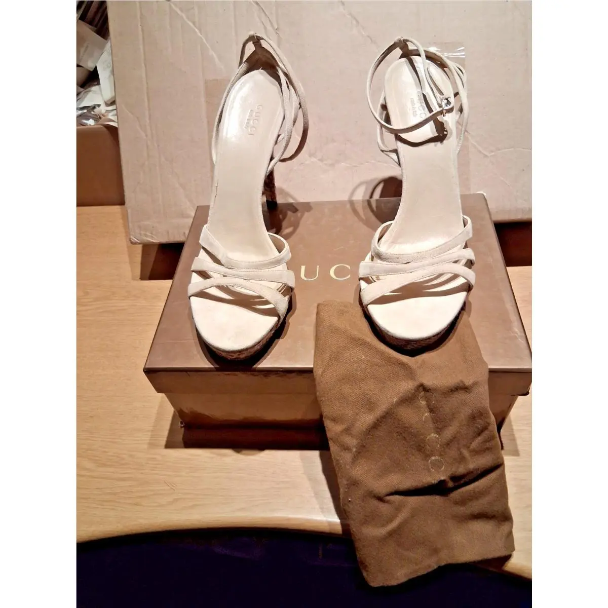 Gucci Beige Suede Python Leather Heel Sandals Pumps 9.5 190885
