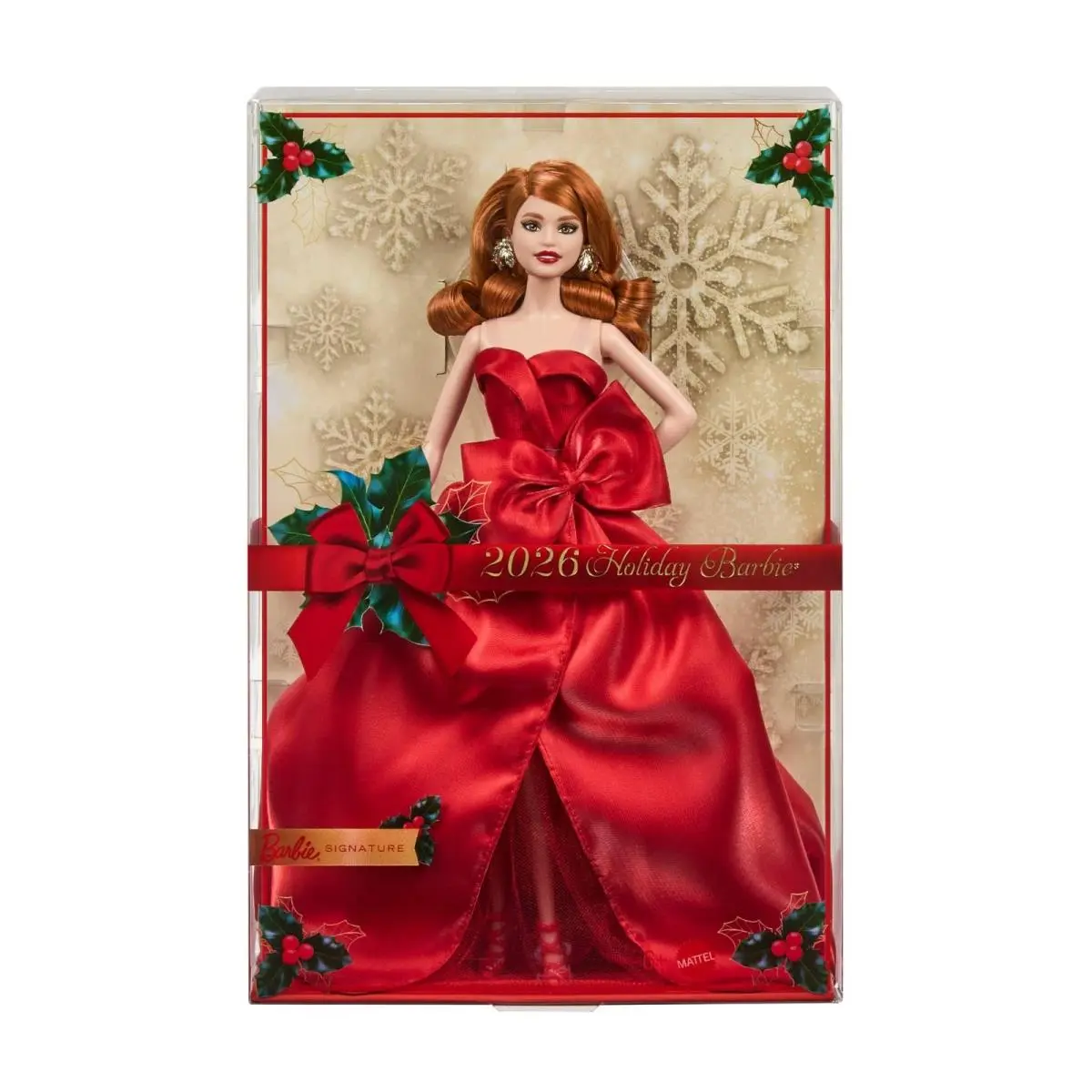 2026 Holiday Barbie Red Hair JJX74 Mattel Signature Shipper