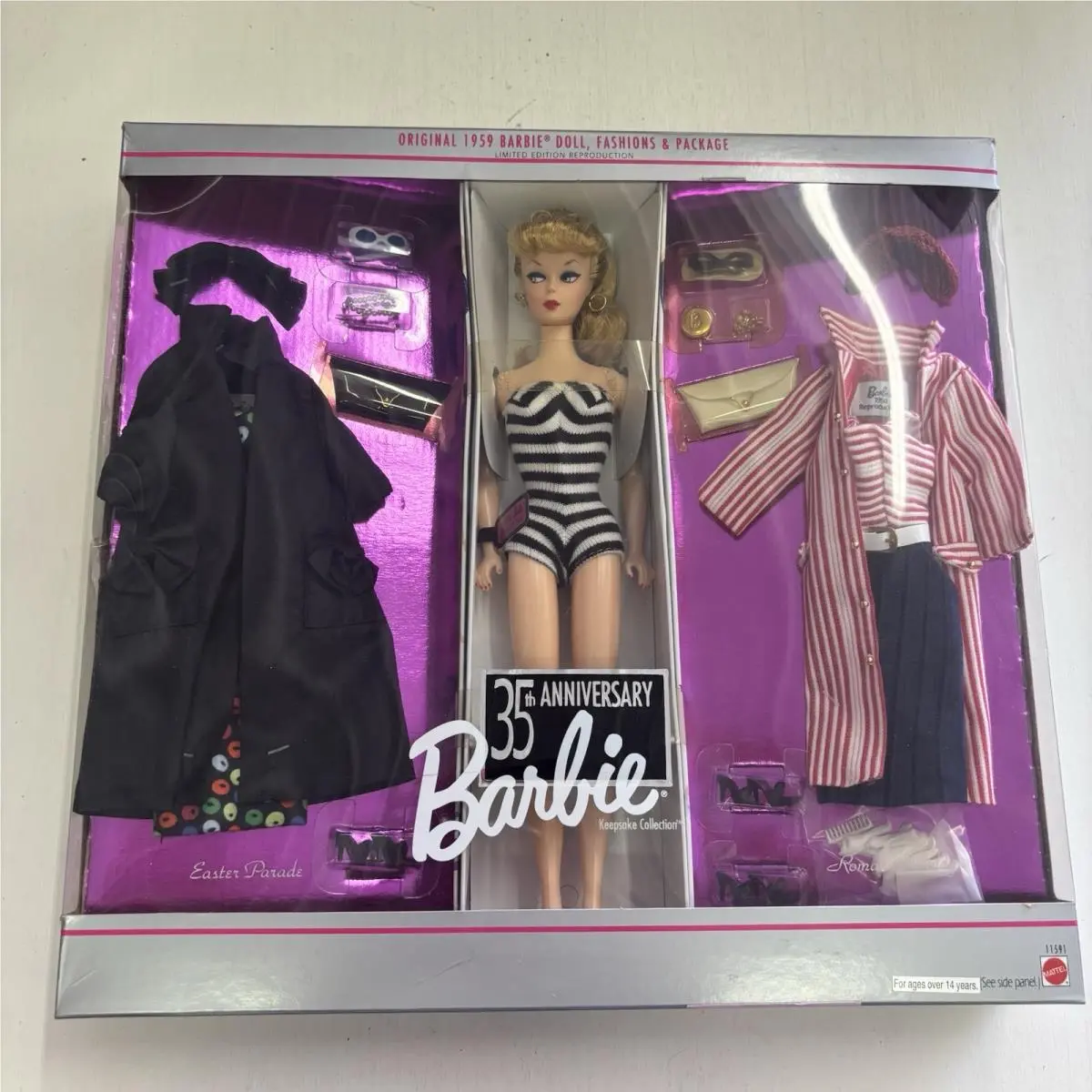 Vintage 1993 Barbie 35th Anniversary Gift Set 1959 Reproduction Doll Nrfb 11591