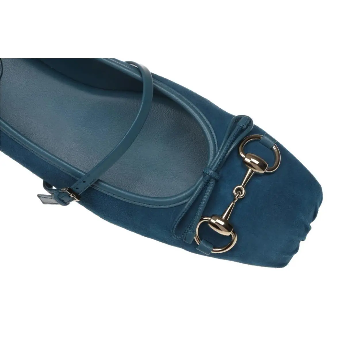 Gucci Horsebit Suede Leather Acqua Deep Ballet Flat Shoes 38.5/US 8.5