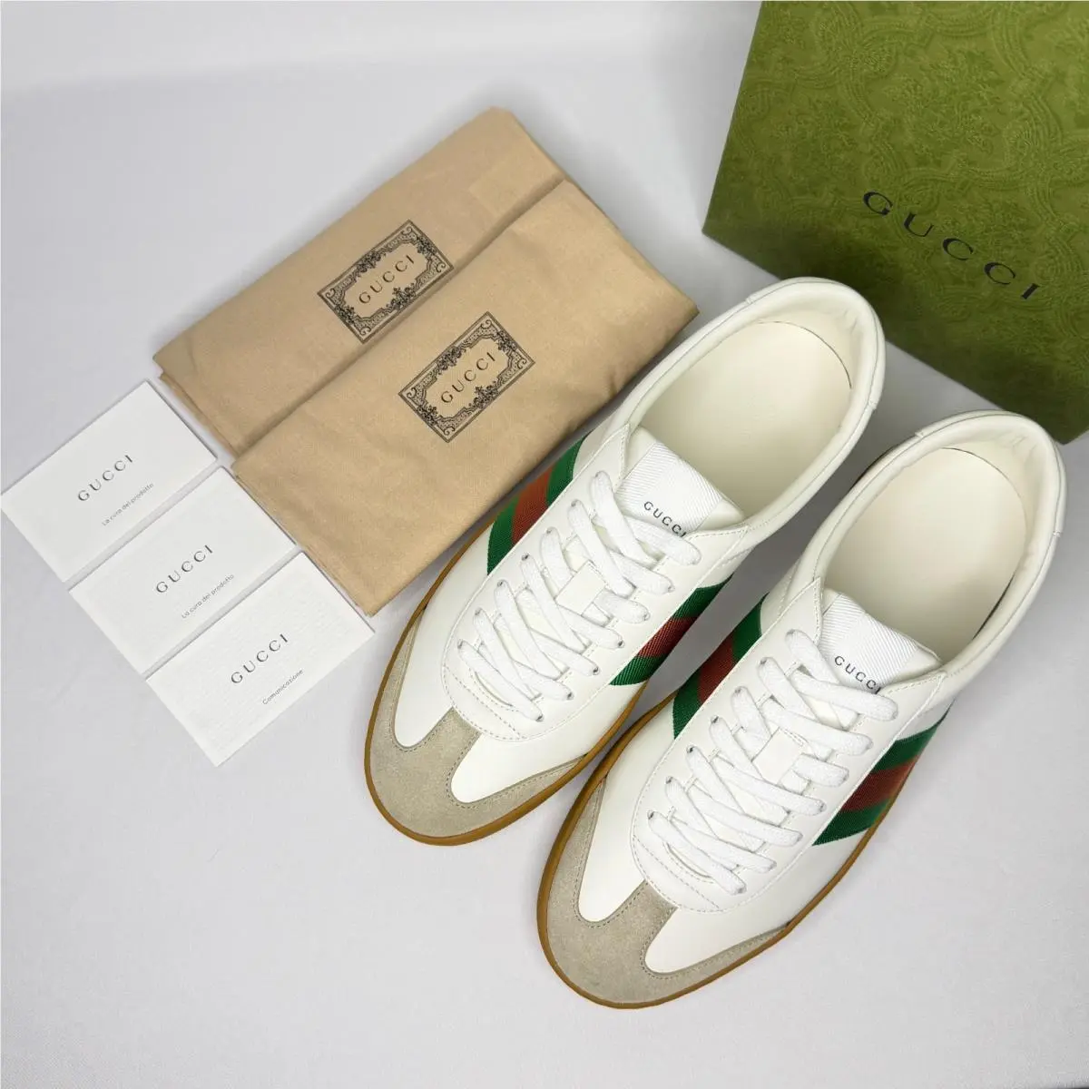 Gucci G74 Web Low Sneakers White Leather Suede Men’s Sz 9 US 9.5