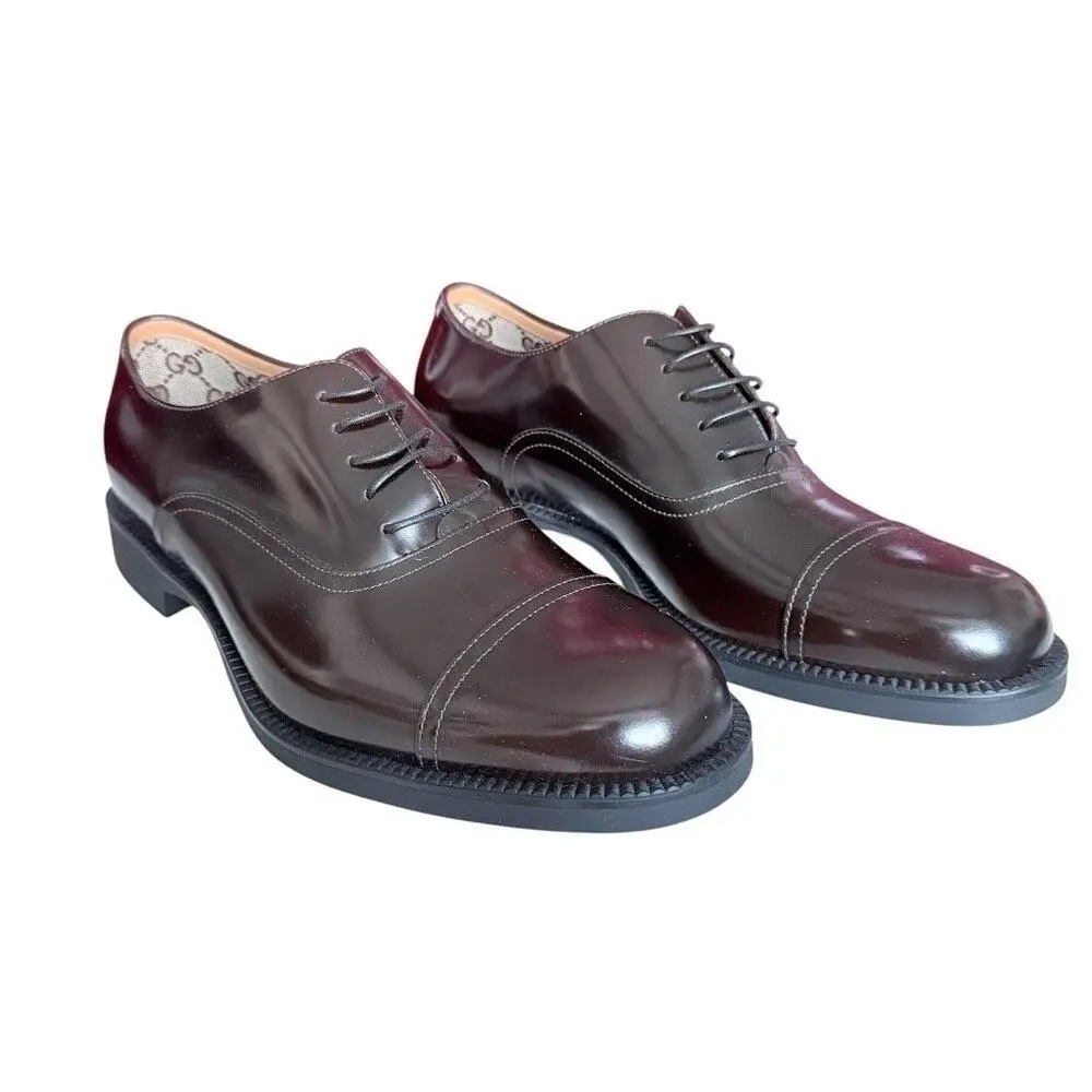 Gucci 812153 Mens Tempe Cap-toe Dark Brown Leather Oxford Shoes UK8. US 8.5