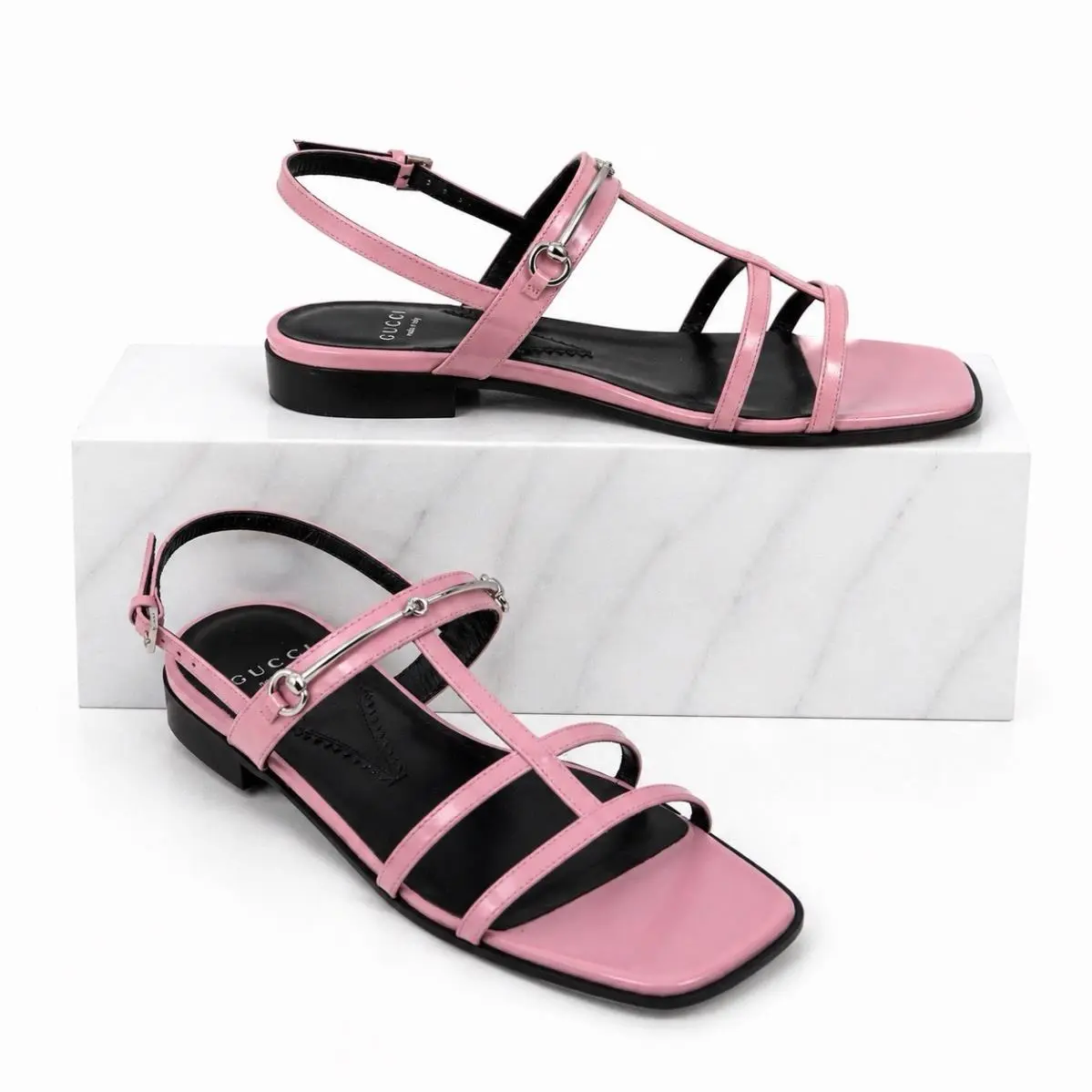 Divine Horsebit Slingback Flat Sandal Pink Silver Women Size 37.5 by Gucci