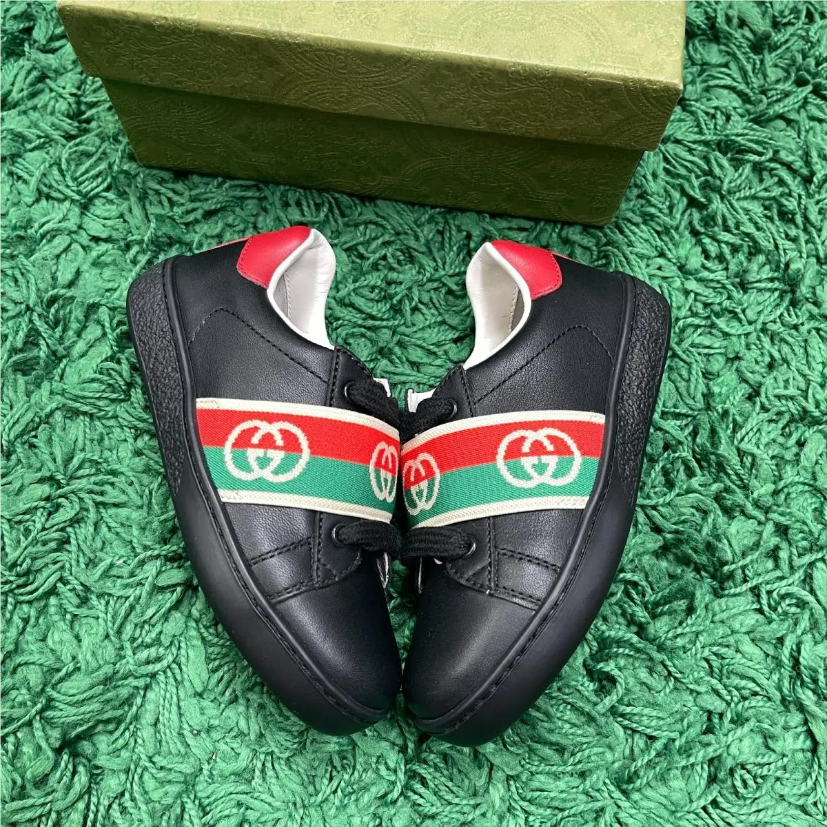 Gucci Ace Elastic Web GG Black Sneakers Shoes Kids sz 25 US 9C