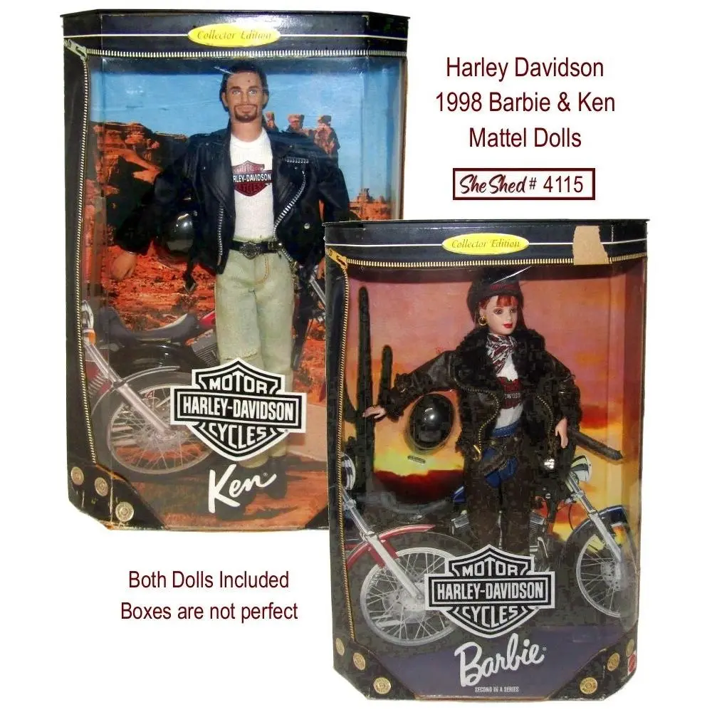 Harley-davidson Barbie Ken Collector Mattel 1998 Dolls Gift Set Nrfb Vgc