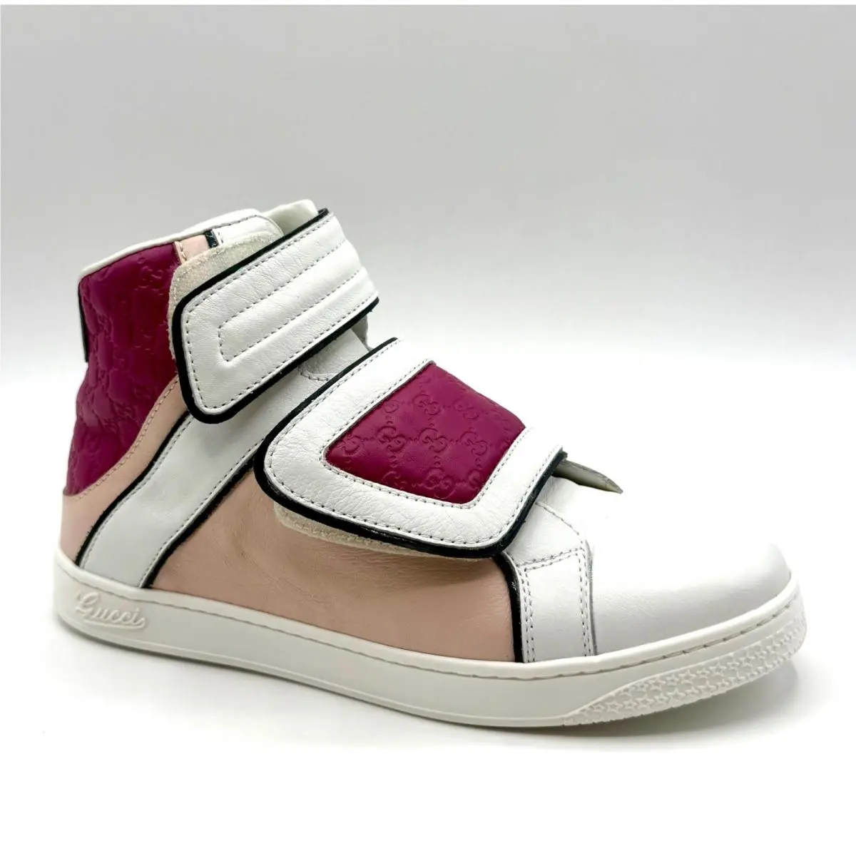 Gucci Kids White Pink Leather Coda Pop High-top Sneaker 32/US 1 301354 9086