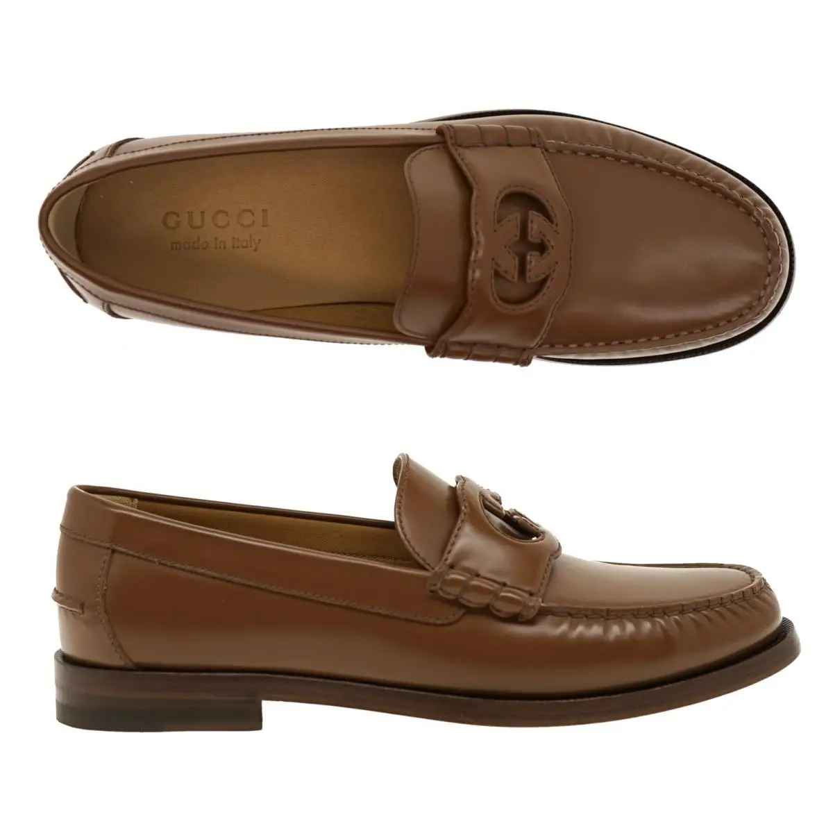 Gucci Loafer Millennial Ribot Moccasin Shoes Brown Leather Size 10 US