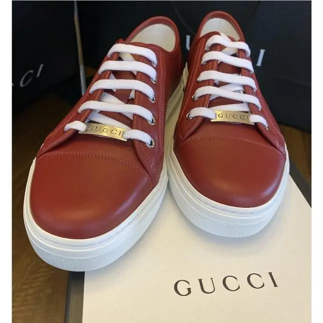 Gucci Men`s 423301 Red Leather Miro Soft Logo Sneakers Gucci Size UK 7