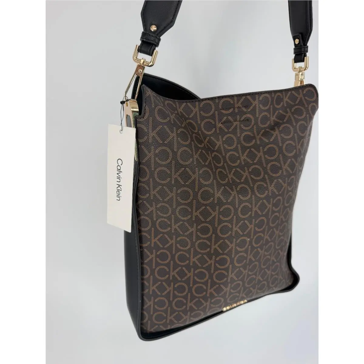 Brown and Black Monogram Crossbody Shoulder Bag by Calvin Klein