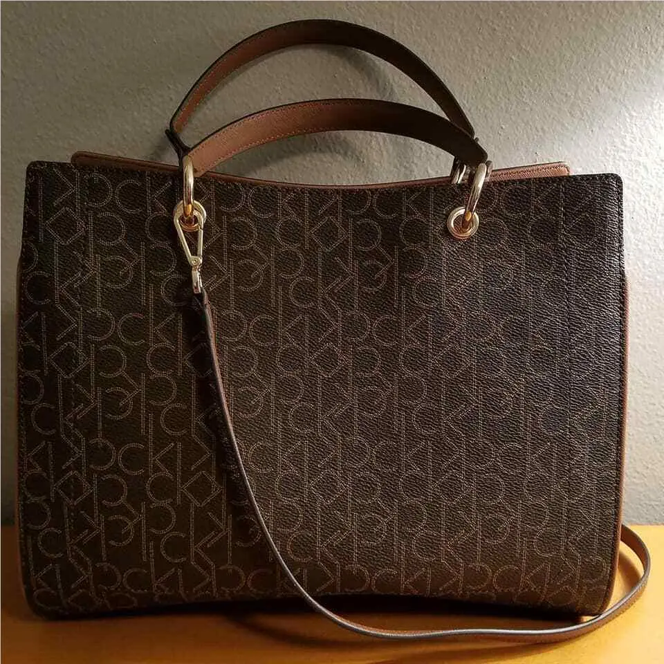 Calvin Klein Monogram Color Brown Satchel Khaki Crossbody Purse Bag