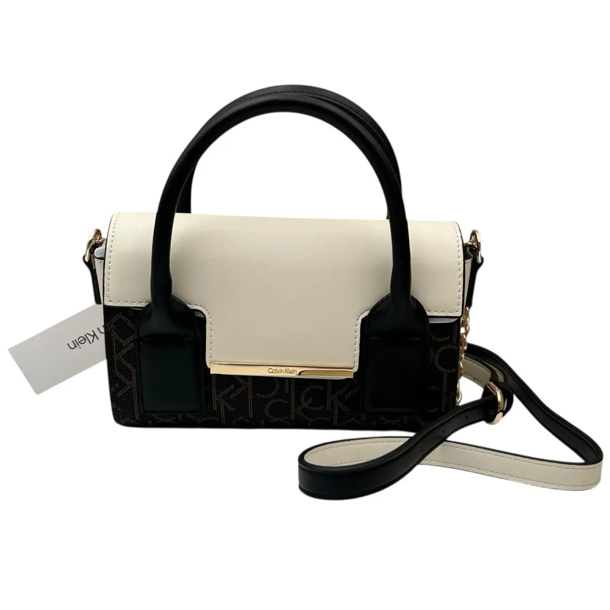 Calvin Klein Sky Signature Chic Crossbody Brown Beige Color-blocked Chain Strap