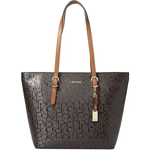 Calvin Klein Signature Tote Bag Serafina Brown Logo 15.5x10.5x5in Handbag