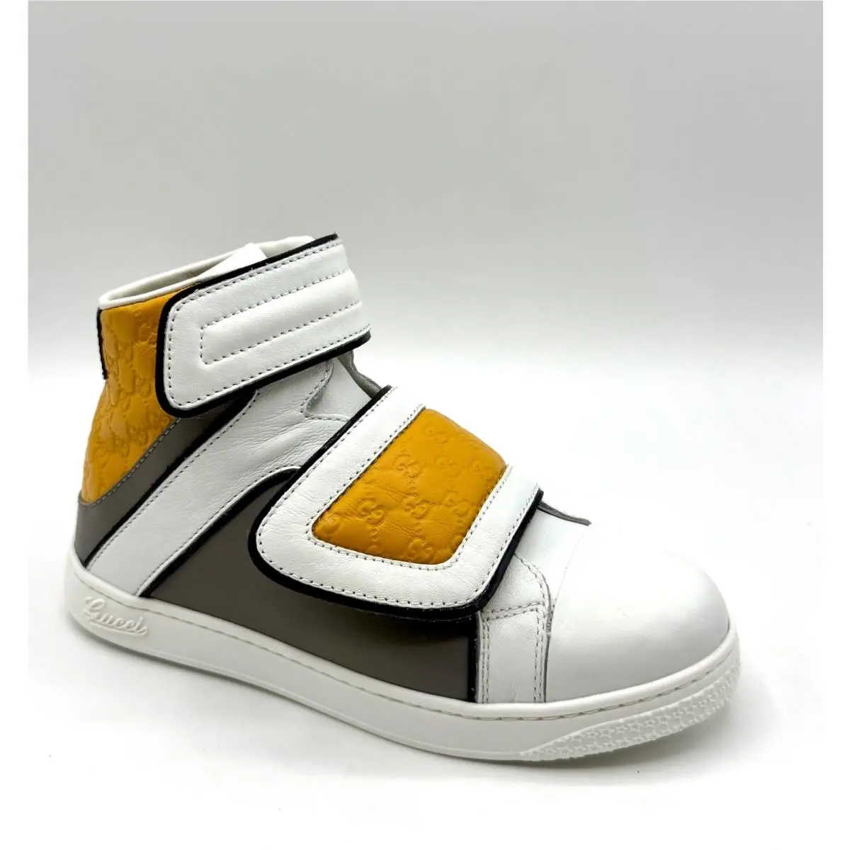 Gucci Kids White Yellow Leather Coda Pop High-top Sneaker 29/US 12 301354 9089