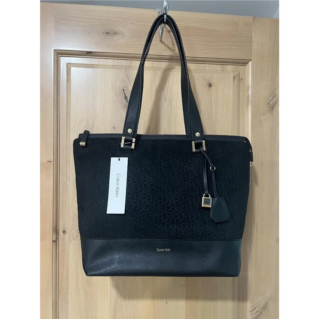 Dilan Tote Black Monogram Work Bag by Calvin Klein