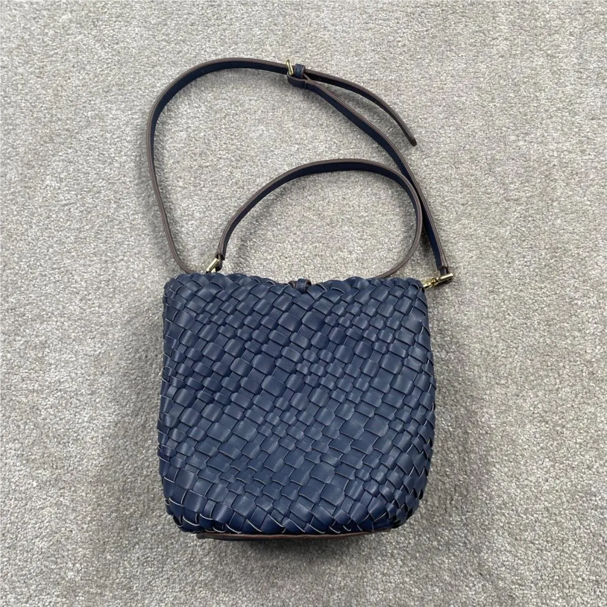 Calvin Klein Naomi Woven Crossbody Shoulder Bag Navy Blue Leather
