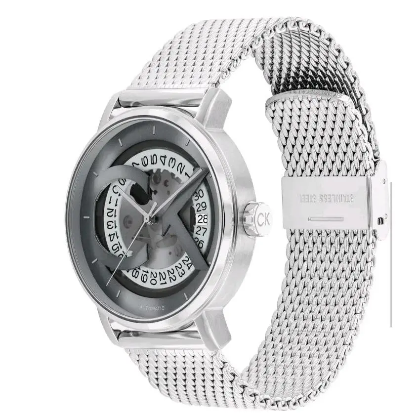 Calvin Klein Men`s Iconic Automatic Silver Stainless Steel Mesh Watch 40mm