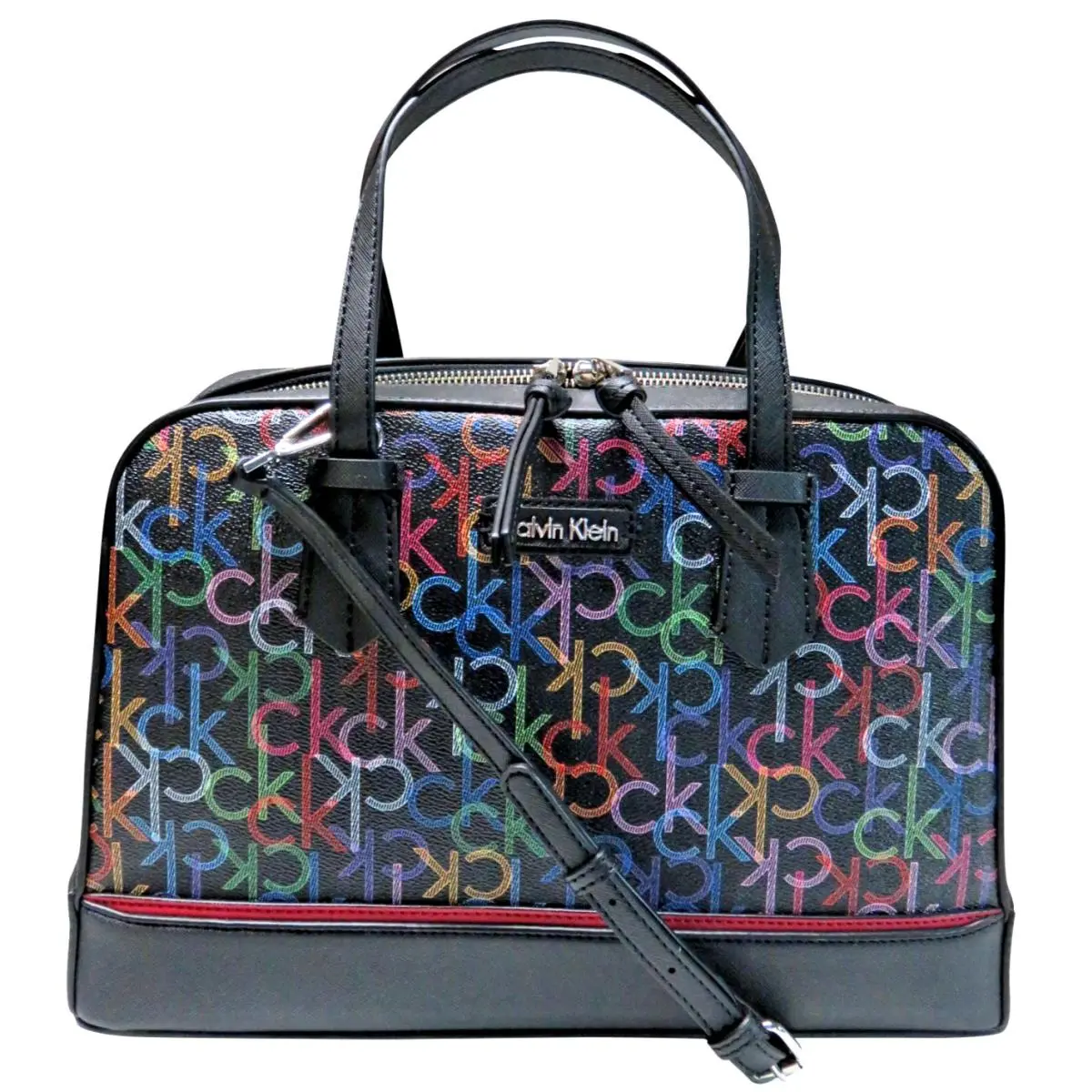 Calvin Klein Purse Handbag Black Multicolor Monogram Signature Logo H5DDJ4DB
