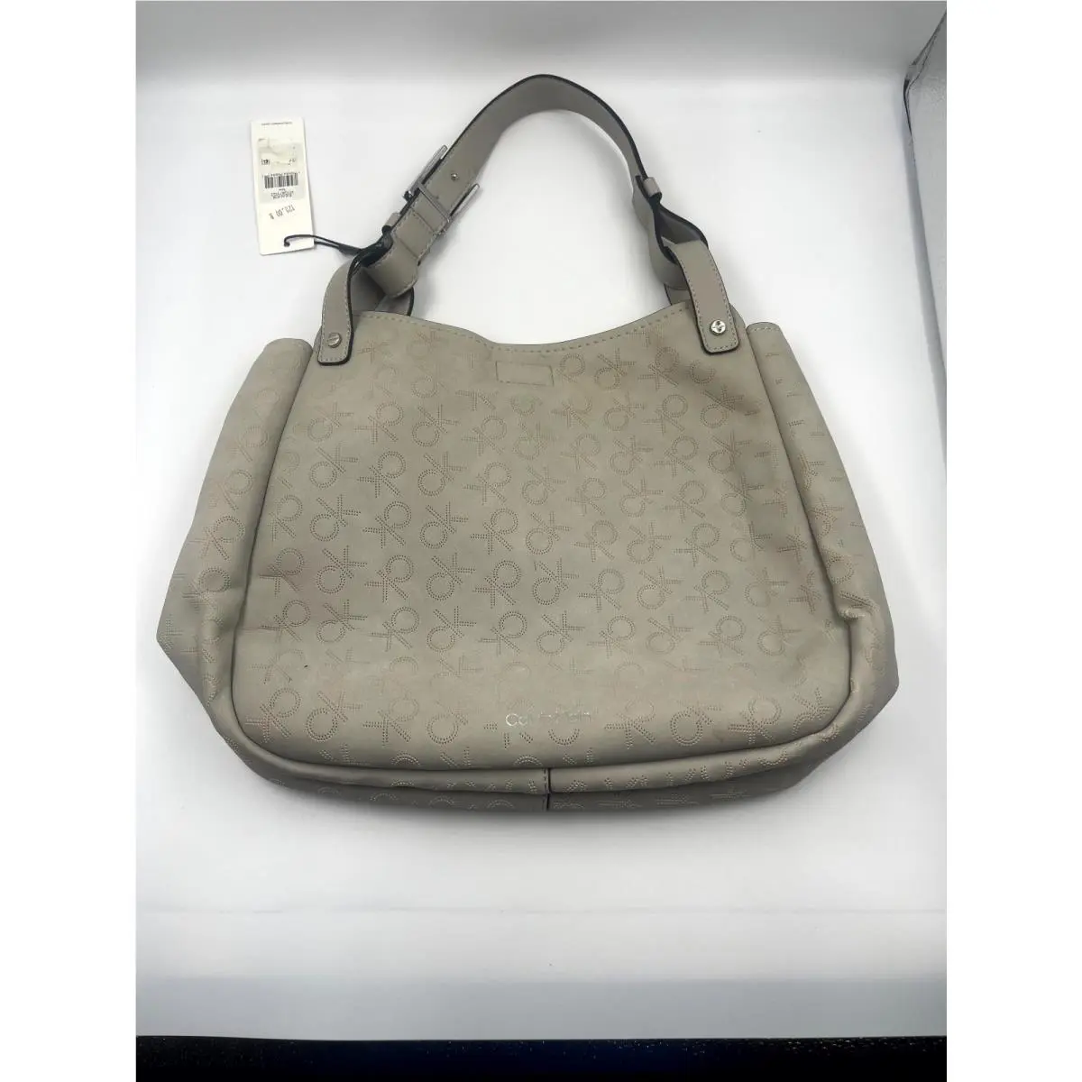 Calvin Klein Gray Perforated Monogram Women`s Leather Shoulder Bag