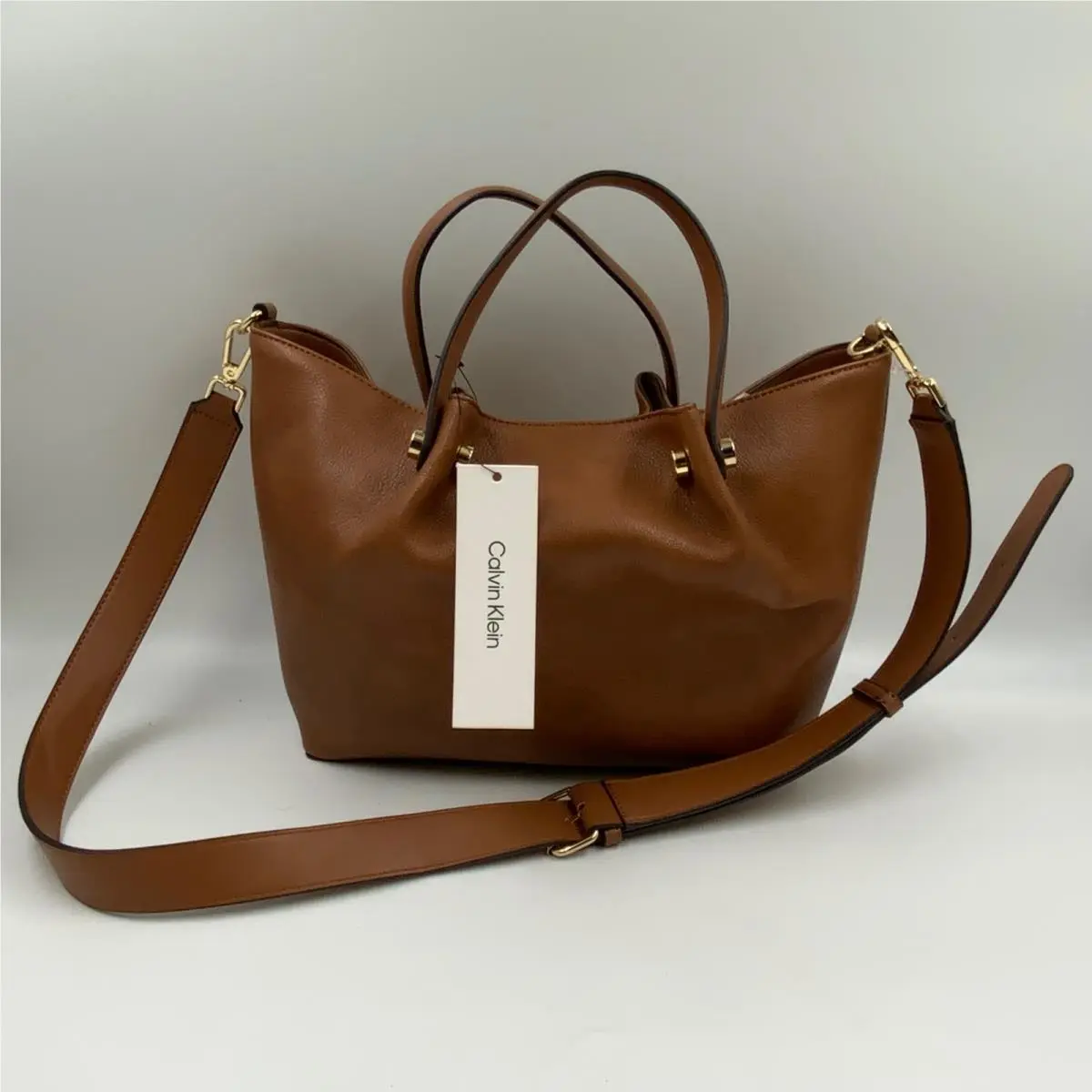 Calvin Klein Caramel Brown Pebbled Satchel Crossbody Bag H5DDYVA4