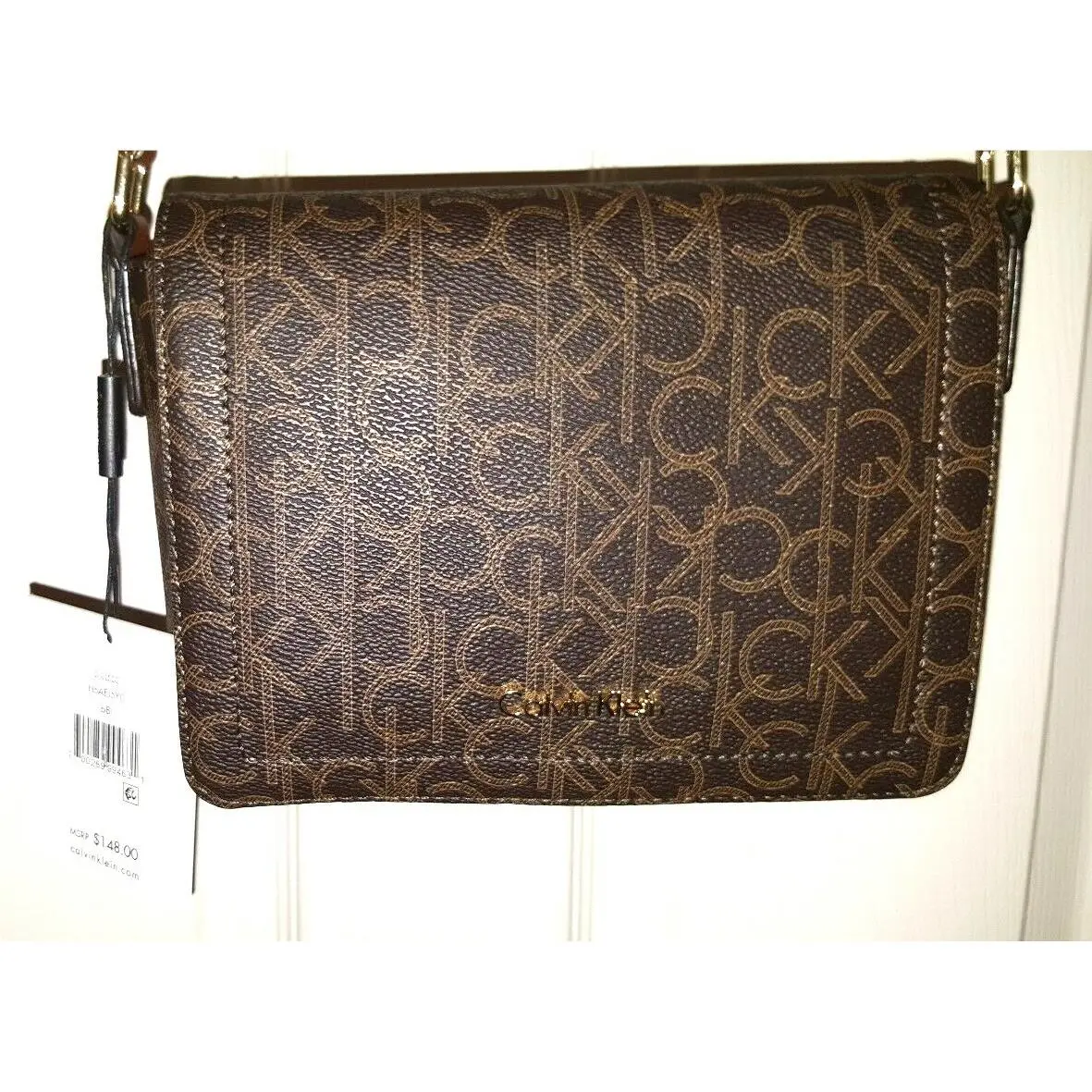 H6AEJ5YC b8l Signature Pvc Brown Flap MD Shoulder/x-body Bag by Calvin Klein