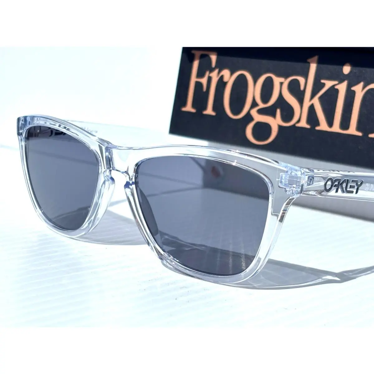Oakley Frogskins Shiny Clear Frame Grey Iridium Lens Sunglass 9013-M6