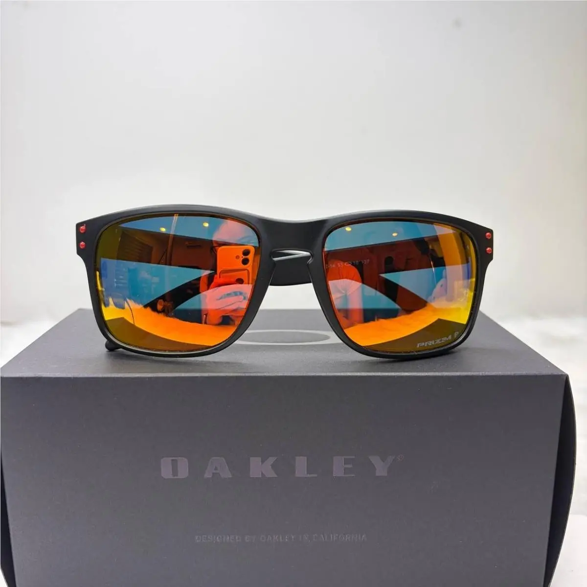 Oakley Holbrook Polarized Sunglasses Black Frame Orange Red Mirror Lens